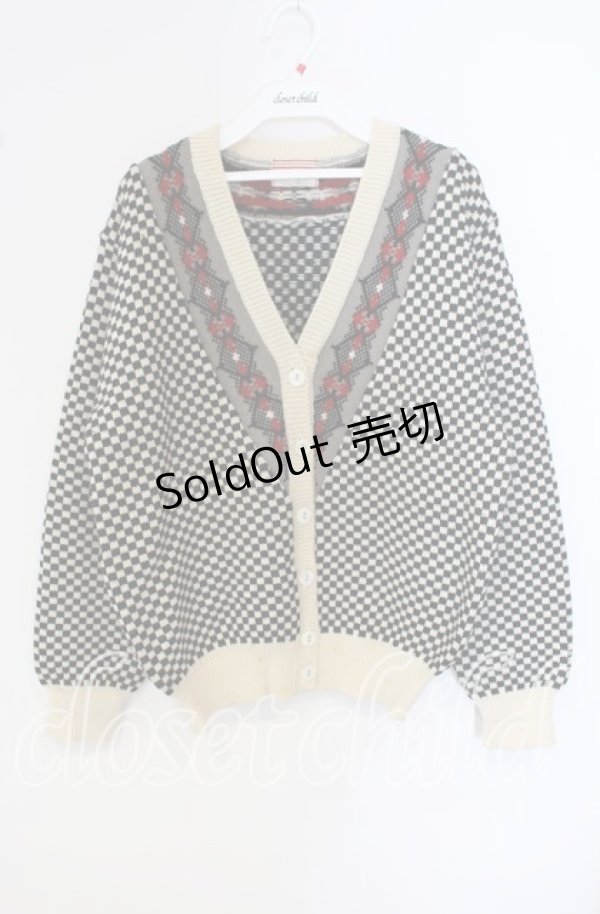画像1: ATSUKI ONISHI / 格子柄ニットカーディガン  クロ×アイボリー O-25-09-22-056-LO-TO-OW-OS (1)