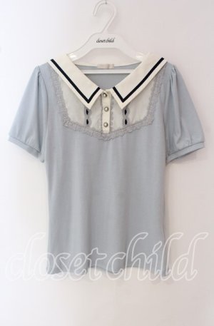 画像: axes femme POETIQUE / 襟デザイン半袖カットソー  サックス×オフ O-25-09-22-066-AX-TO-IG-OS