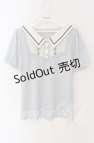 画像: axes femme POETIQUE / 襟デザイン半袖カットソー  サックス×オフ O-25-09-22-066-AX-TO-IG-ZT262