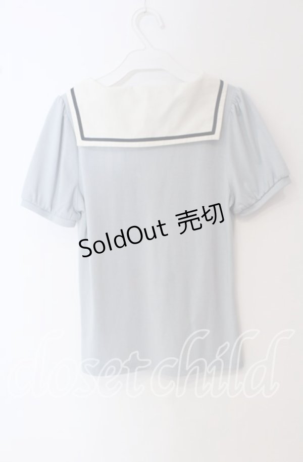 画像3: axes femme POETIQUE / 襟デザイン半袖カットソー  サックス×オフ O-25-09-22-066-AX-TO-IG-ZT262 (3)