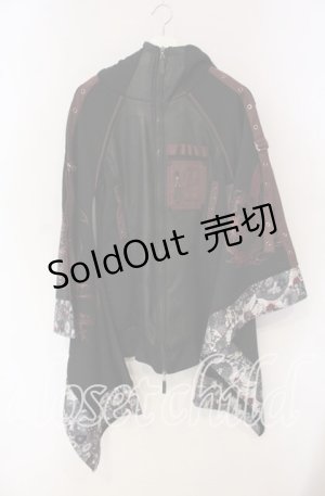 画像: Qutie Frash / 龍プリントボア着物袖パーカー  ブラック×レッド O-25-09-22-071-QU-CO-IG-OS