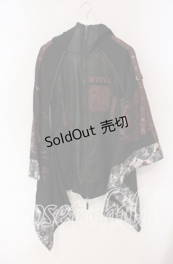画像1: Qutie Frash / 龍プリントボア着物袖パーカー  ブラック×レッド O-25-09-22-071-QU-CO-IG-OS (1)