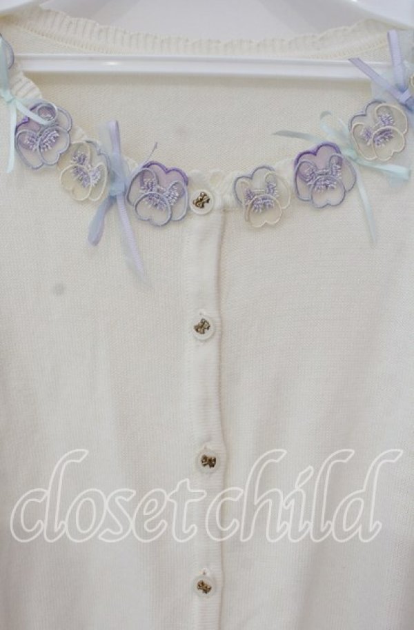 画像2: Secret Honey / 半袖パンジーカーディガン  アイボリー O-25-09-22-078-CA-TO-IG-ZT268 (2)