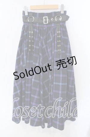 画像: LISTEN FLAVOR / ハーネスベルト付きマキシスカート  ブルーチェック O-25-09-23-037-PU-SK-IG-OS