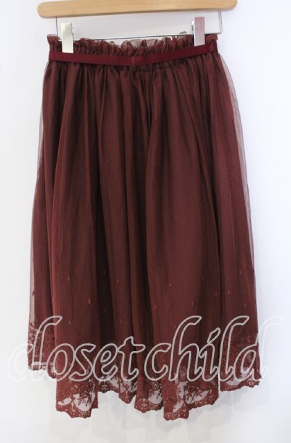 画像3: FA（Fi.n.t） / 裾刺繍チュールスカート  ワイン O-25-09-23-040-LO-SK-IG-ZT361 (3)