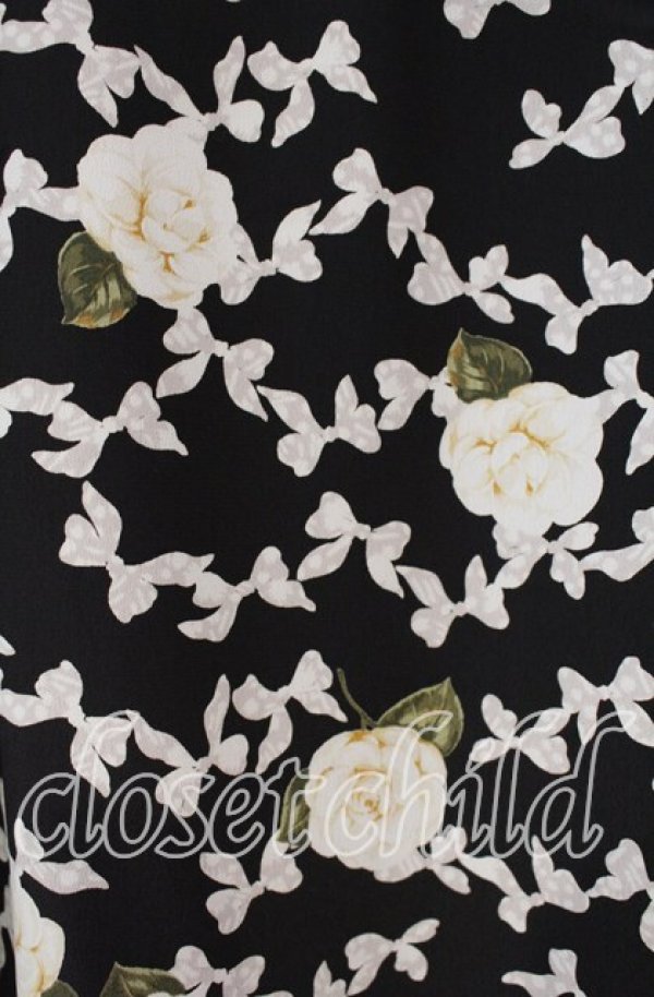 画像2: INGEBORG / 花＆リボン柄スカート L クロ O-25-09-23-043-LO-SK-OW-ZT163 (2)