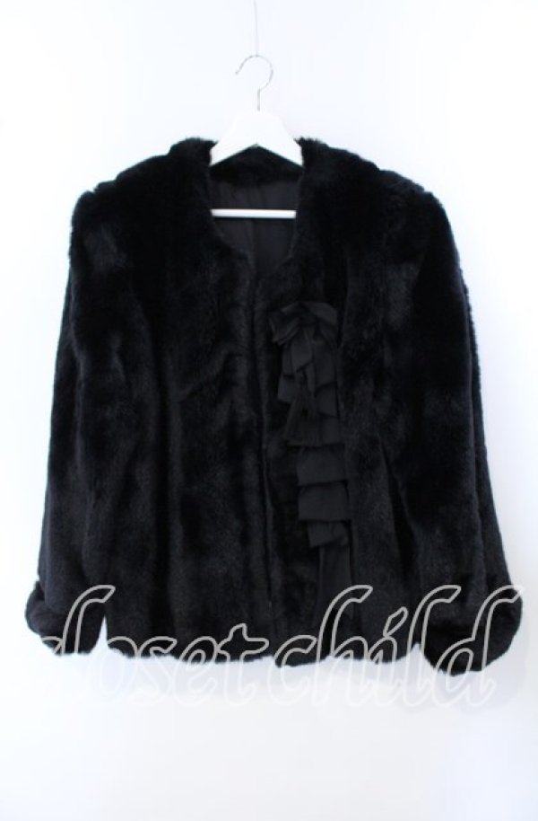 画像1: KANEKO ISAO / リボンモチーフ使いフェイクファーコート  クロ O-25-09-23-047-EL-CO-OW-ZT-C016 (1)