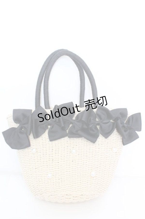 画像1: 【SALE】axes femme POETIQUE / リボン雑材風バッグ  ナチュラル×クロ O-25-09-23-1045-AX-BG-OW-ZT335 (1)