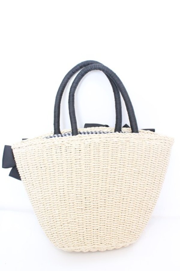 画像2: axes femme POETIQUE / リボン雑材風バッグ  ナチュラル×クロ O-25-09-23-1045-AX-BG-OW-ZT335 (2)