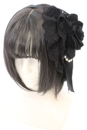 画像: ATELIER PIERROT / 薔薇レースカチューシャ  ブラック O-25-09-23-1039-EL-AC-IG-OS