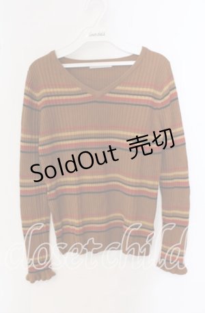 画像: 【SALE】E hyphen world gallery PEACE / マルチボーダーリブプルオーバー  キャメル O-25-09-23-068-LO-TO-IG-ZT362