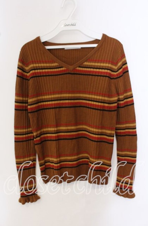 画像1: E hyphen world gallery PEACE / マルチボーダーリブプルオーバー  キャメル O-25-09-23-068-LO-TO-IG-ZT362 (1)