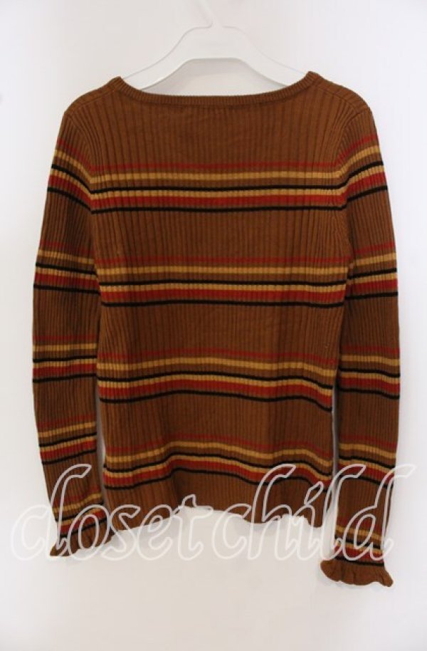 画像2: E hyphen world gallery PEACE / マルチボーダーリブプルオーバー  キャメル O-25-09-23-068-LO-TO-IG-ZT362 (2)