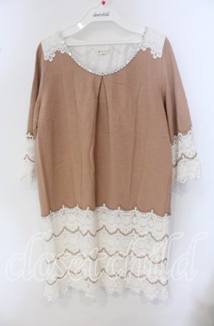 画像: axes femme / 裾レースボーダーサックOP M ピンク×シロ O-25-09-23-077-AX-OP-OW-ZT1004D