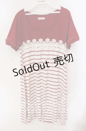 画像: 【SALE】axes femme / モチーフレース切り替えボーダーチュニ M アカ×キナリ O-25-09-23-080-AX-TO-OW-ZT300