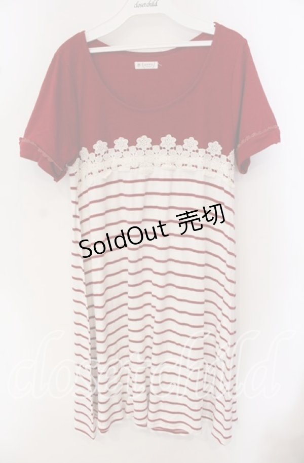 画像1: 【SALE】axes femme / モチーフレース切り替えボーダーチュニ M アカ×キナリ O-25-09-23-080-AX-TO-OW-ZT300 (1)