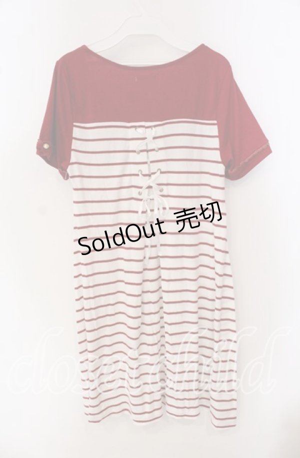 画像2: 【SALE】axes femme / モチーフレース切り替えボーダーチュニ M アカ×キナリ O-25-09-23-080-AX-TO-OW-ZT300 (2)