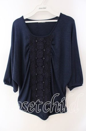 画像: axes femme / モチーフレース使いニットソー M ネイビー O-25-09-23-087-AX-TO-OW-OS
