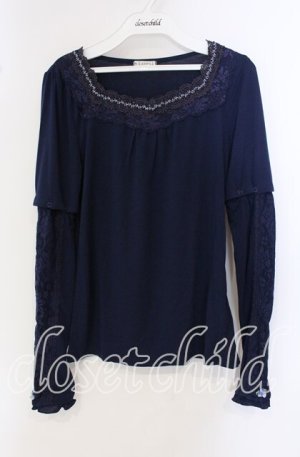 画像: axes femme / レース配色Tシャツ M ネイビー O-25-09-23-088-AX-TO-OW-OS