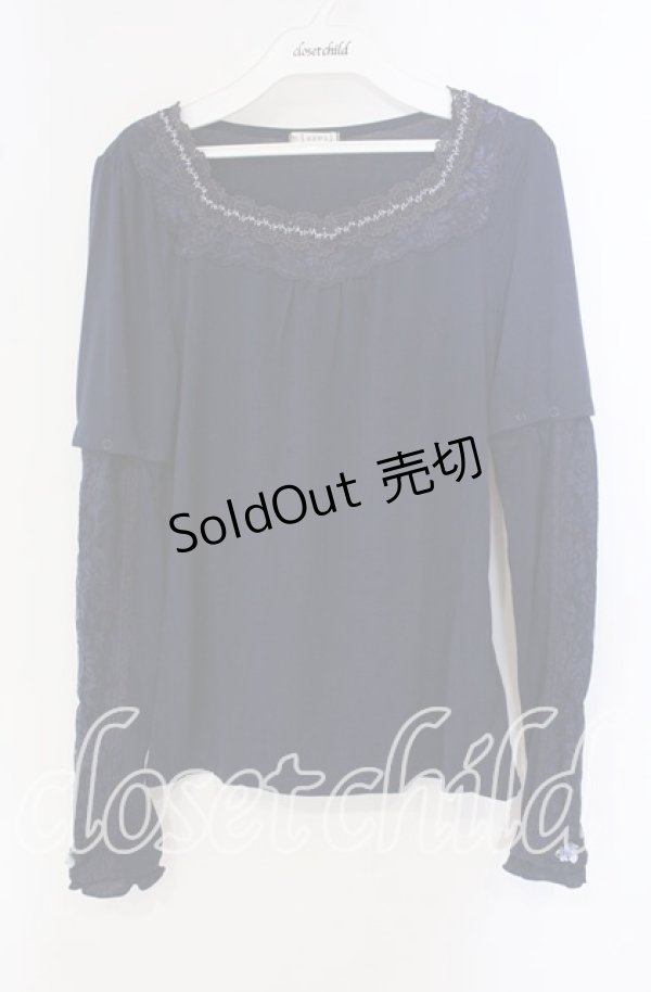 画像1: axes femme / レース配色Tシャツ M ネイビー O-25-09-23-088-AX-TO-OW-OS (1)