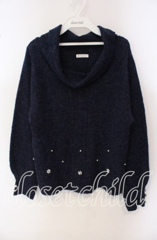 画像1: axes femme / パール配色ニット M ネイビー O-25-09-23-106-AX-TO-OW-ZT343 (1)