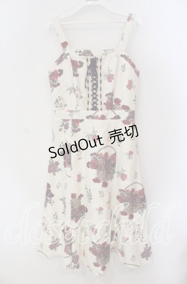 画像1: 【SALE】axes femme / バスケットブーケ柄ジャンスカ M キナリ O-25-09-23-118-AX-OP-OW-ZT361 (1)