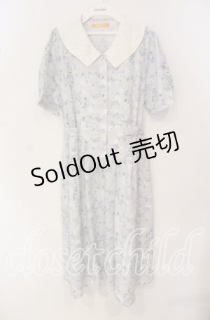 画像: Fi.n.t / ビッグクレリック衿ローズ柄ワンピース F ブルー O-25-09-25-035-CA-OP-OW-ZT119