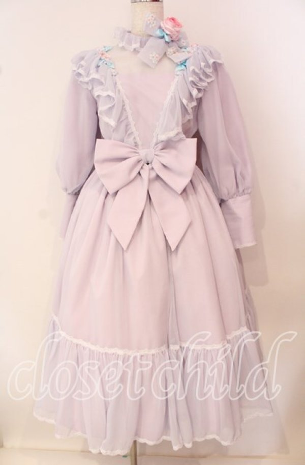 画像1: 菫コルセット / リボンワークフラワーのシフォンドレス  ラベンダー O-25-09-25-046-LO-OP-IG-ZT330 (1)