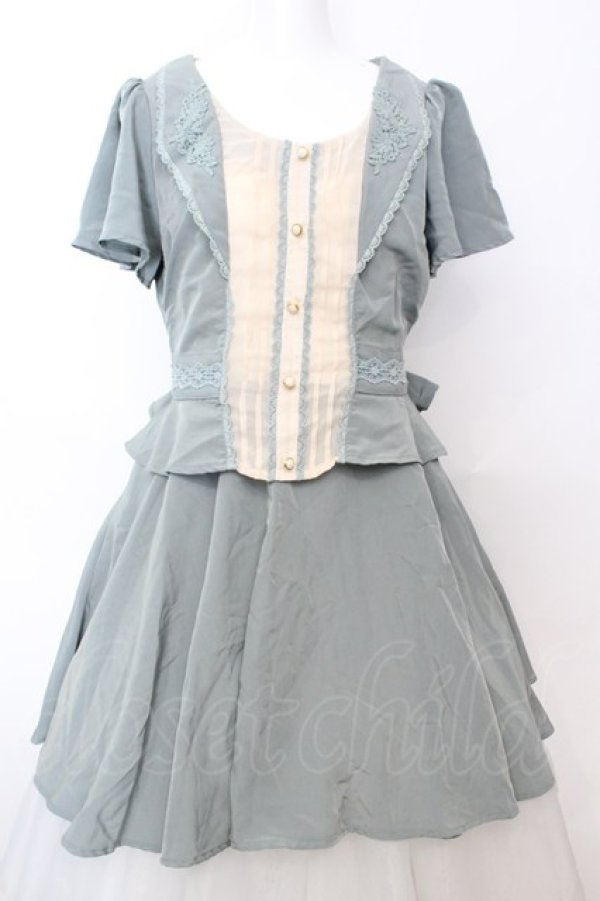 画像1: axes femme / レイヤード風フレアワンピース  グリーン系 O-25-09-25-1041-AX-OP-IG-ZT327 (1)