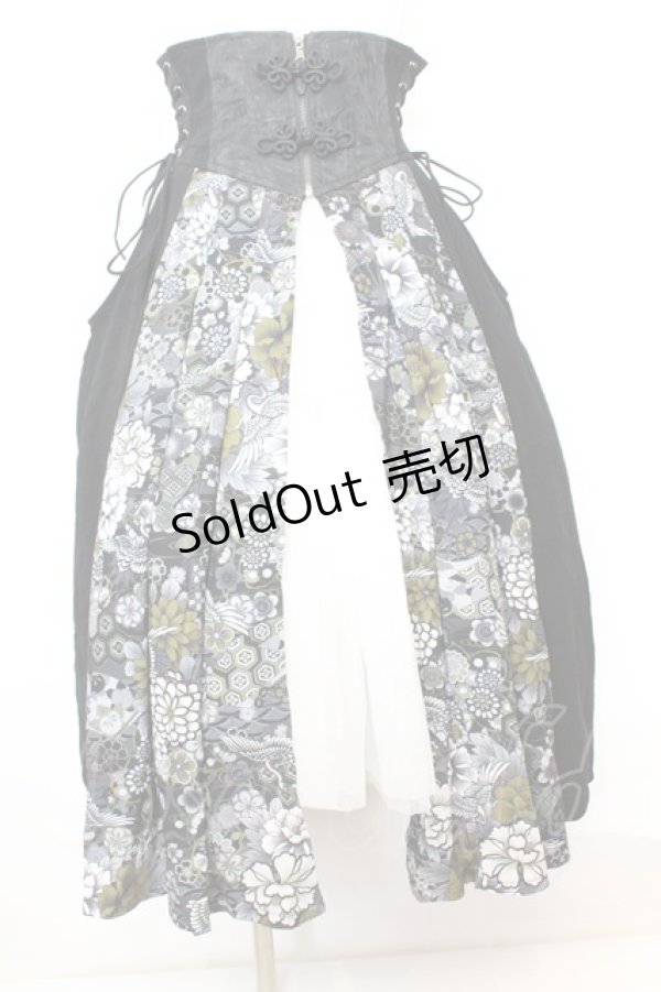 画像1: Qutie Frash / 和柄プリーツコルセット  ブラック O-25-09-25-1045-QU-TO-OW-OS (1)