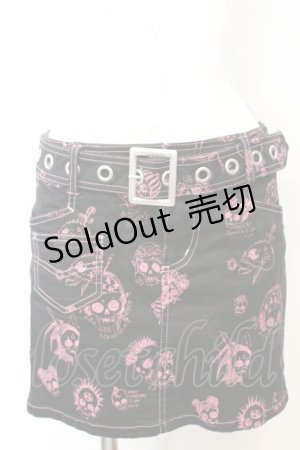 画像: ALGONQUINS / スカル総柄クラッチスカート F ブラックｘピンク O-25-09-25-1052-AL-PA-YM-OS