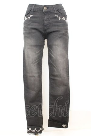 画像: axes femme / 薔薇レースストレッチデニムパンツ S クロ O-25-09-25-1059-AX-PA-OW-ZT1004D