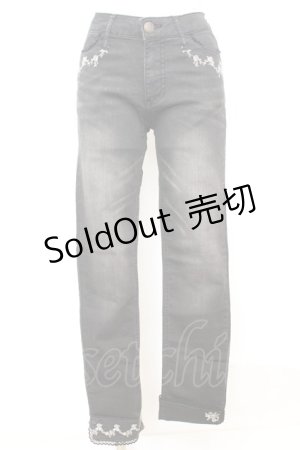 画像: axes femme / 薔薇レースストレッチデニムパンツ S クロ O-25-09-25-1059-AX-PA-OW-ZT276