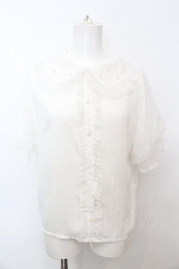 画像1: axes femme kawaii / ドットチュール半袖ブラウス  シロ O-25-09-25-1071-AX-BL-IG-ZT038 (1)