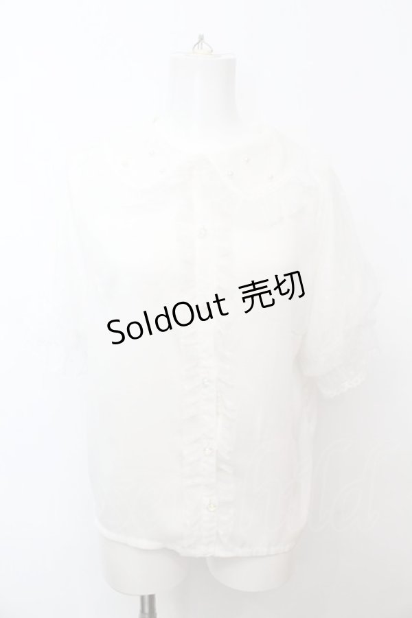 画像1: axes femme Kawaii / ドットチュール半袖ブラウス  シロ O-25-09-25-1071-AX-BL-IG-ZH (1)