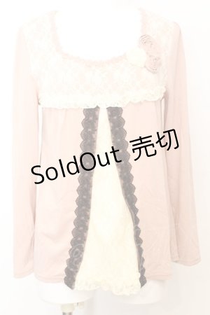 画像: axes femme / ローズモチーフレース切り替えカットソー  ピンク O-25-09-25-1011-AX-TO-IG-OS