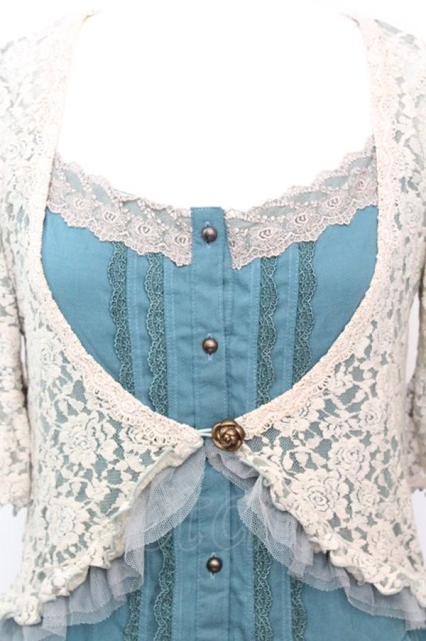 画像2: axes femme / ボレロ重ね着風ワンピース  グリーン O-25-09-25-1012-AX-OP-IG-ZT362 (2)