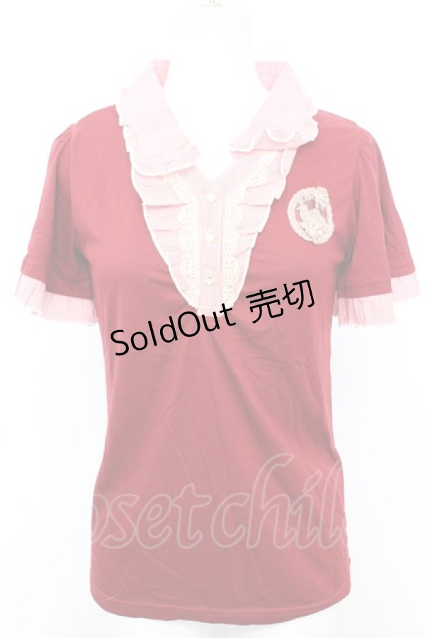 画像1: axes femme / ストライプ使い襟付半袖プルオーバー M アカ O-25-09-25-1020-AX-TO-IG-ZT038 (1)