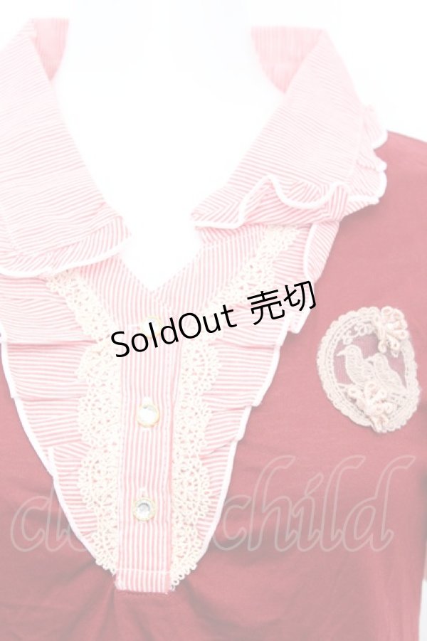 画像2: axes femme / ストライプ使い襟付半袖プルオーバー M アカ O-25-09-25-1020-AX-TO-IG-ZT038 (2)