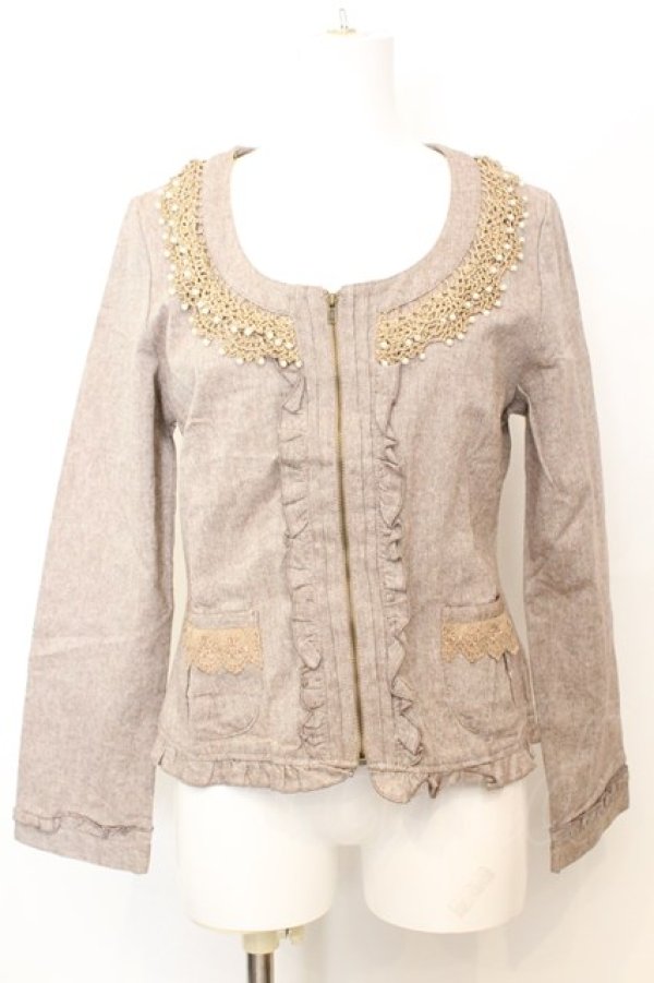 画像1: axes femme / ビーズレース配色ジップジャケット M ブラウン O-25-09-25-1026-AX-OP-IG-ZT283 (1)