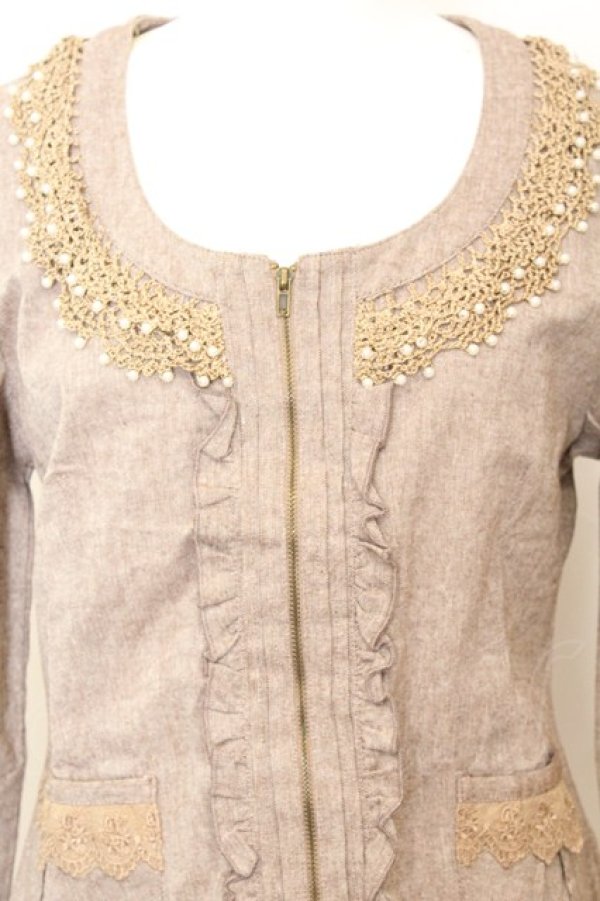 画像2: axes femme / ビーズレース配色ジップジャケット M ブラウン O-25-09-25-1026-AX-OP-IG-ZT283 (2)