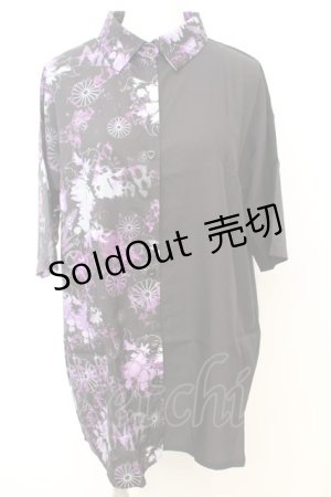 画像: NieR Clothing / 夏用TWO-TONE LONG SHIRT【和柄九尾】シャツ F ブラックｘパープル O-25-09-25-1030-PU-BL-YM-OS