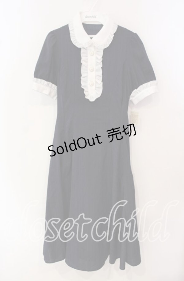 画像1: Secret Honey / フリルバイカラーロングシャツワンピース 2 ネイビー×シロ O-25-09-25-028-CA-OP-OW-OS (1)