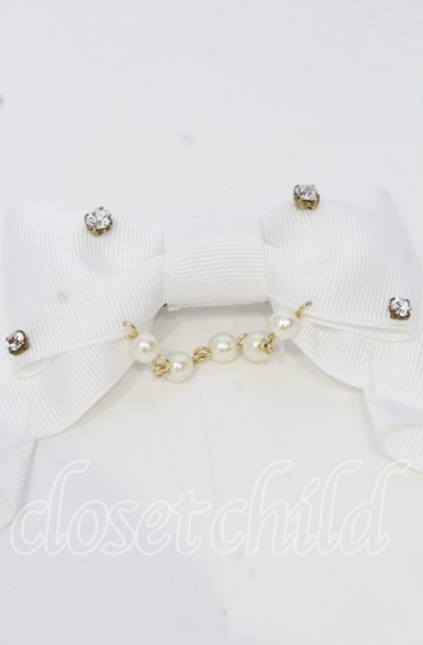 画像2: LOTUS ribbon / パールチェーンリボンバレッタ  シロ O-25-09-26-048-EL-AC-OW-ZT486-F001 (2)