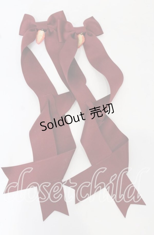 画像1: LOTUS ribbon / ツインテールリボンバレッタ  いちご×ワインリボン O-25-09-26-052-EL-AC-OW-ZT488-F006 (1)