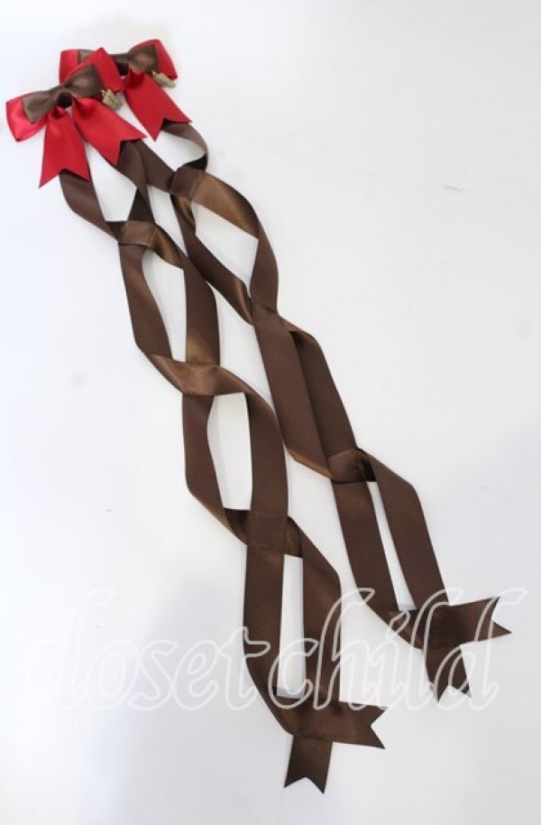 画像1: LOTUS ribbon / ツインテールリボンバレッタ  チョコ×ブラウンリボン×アカリボン O-25-09-26-054-EL-AC-OW-ZT488-F002 (1)