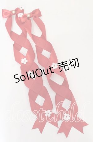画像: LOTUS ribbon / ツインテールリボンバレッタ  フラワーレース×アカリボン O-25-09-26-057-EL-AC-OW-OS