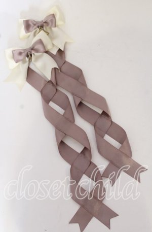 画像: LOTUS ribbon / ツインテールリボンバレッタ  チョコ×グレージュリボン×アイボリーリボン O-25-09-26-060-EL-AC-OW-OS