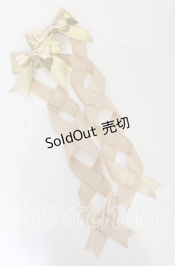 画像1: LOTUS ribbon / ツインテールリボンバレッタ  チョコ×ゴールド O-25-09-26-062-EL-AC-OW-ZT488-F002 (1)