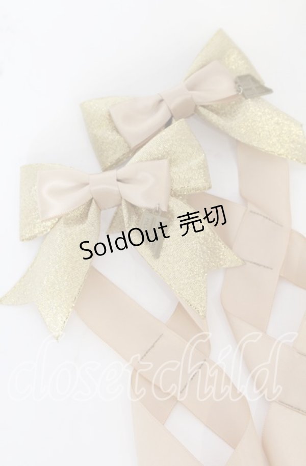 画像2: LOTUS ribbon / ツインテールリボンバレッタ  チョコ×ゴールド O-25-09-26-062-EL-AC-OW-ZT488-F002 (2)